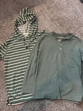 Crew Cuts Green & White Striped Kids Hooded Pullover and Henley Set